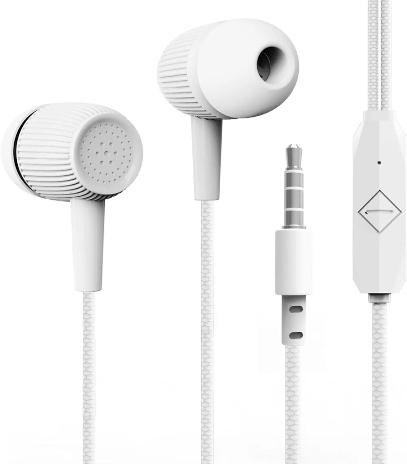 3.5mm White Wired Headphones with Mic, Classic Noise Cancelling Earbuds, 110cm Long