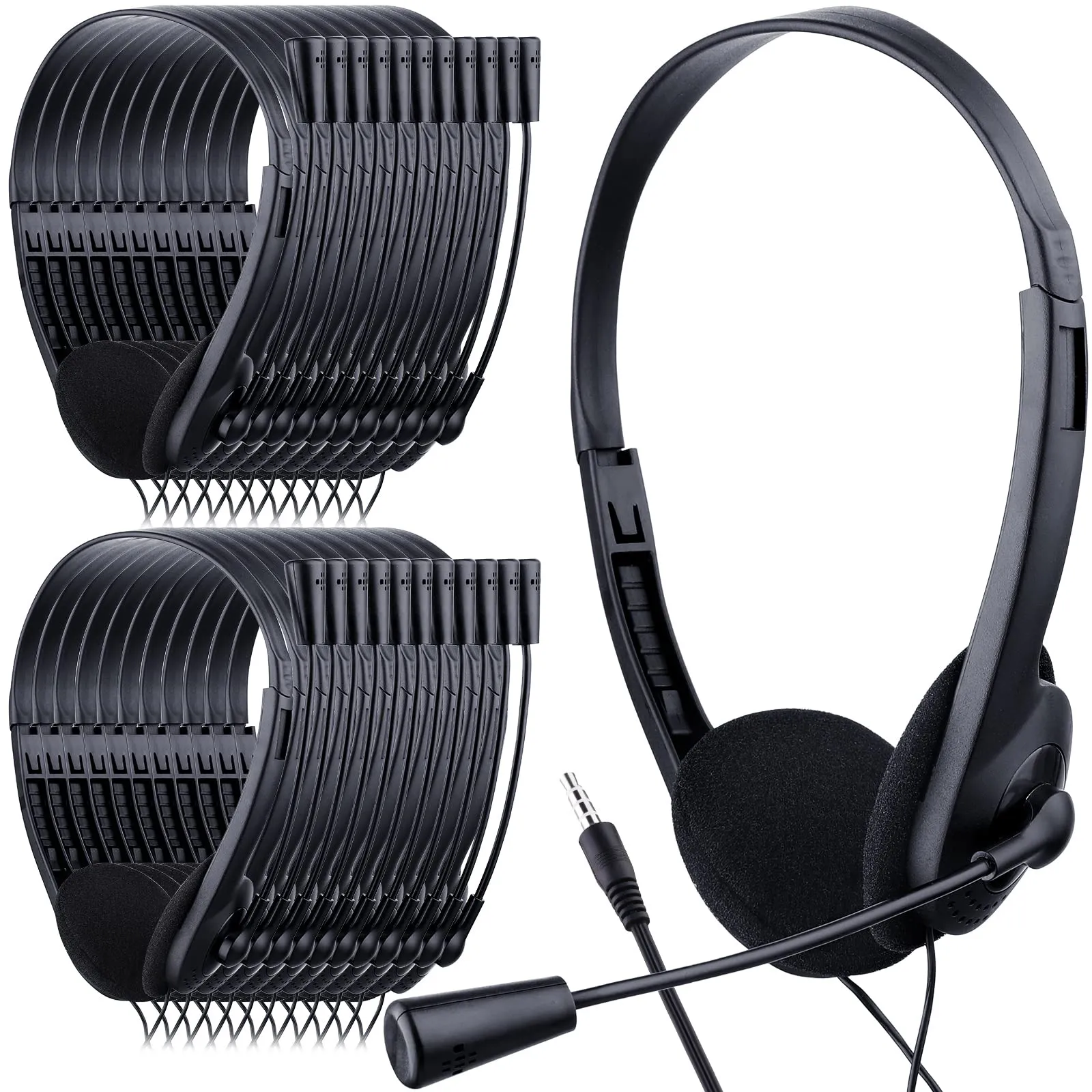 30 Pack Classroom Headphones with Microphone for Students - Lightweight Adjustable Earphones