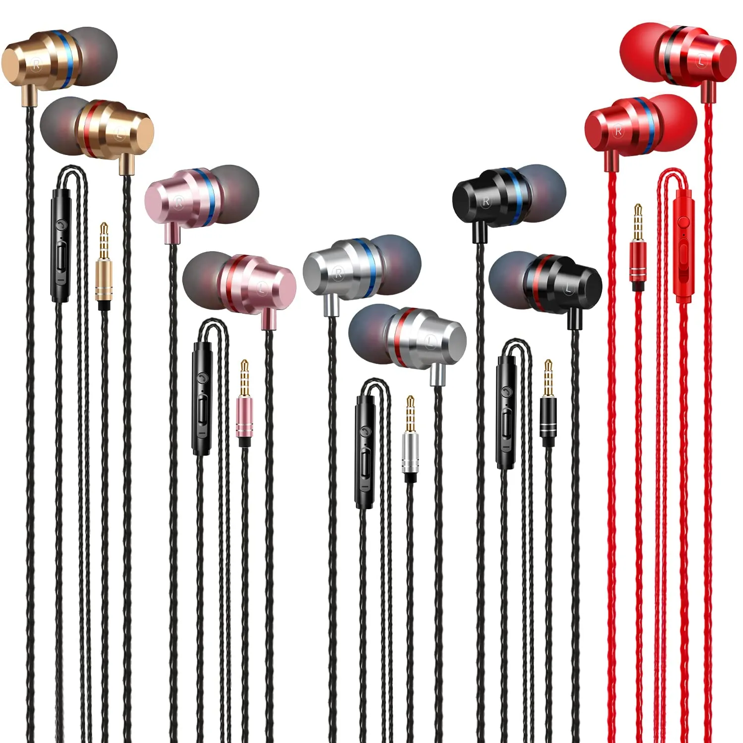 5-Pack Wired Earbuds with Microphone, HD Sound Quality, Ergonomic Design, Tangle-Free, 3.5mm