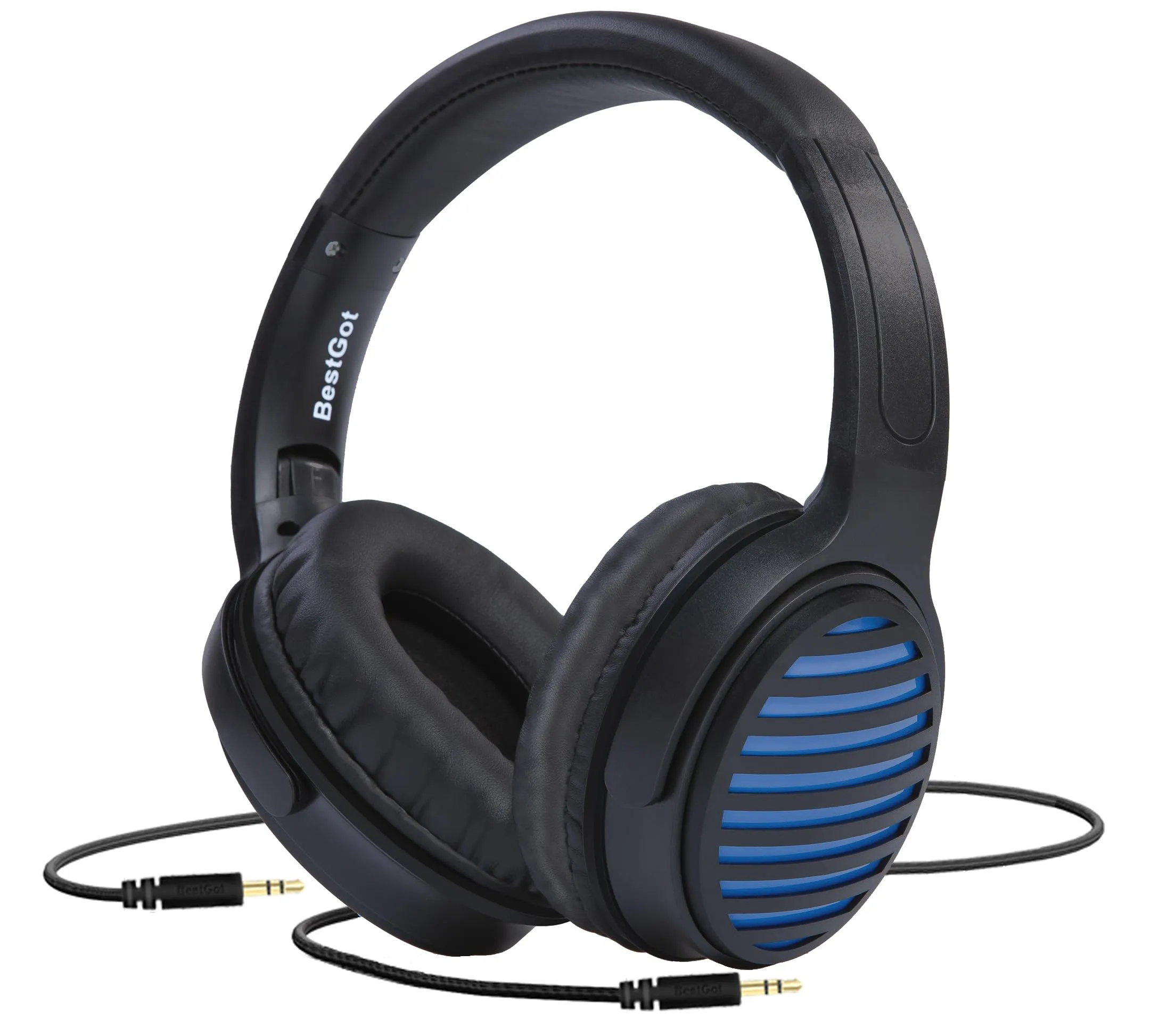 772D Wired Over-Ear Headphones, Foldable Stereo Headset for Smartphones, Tablets, PC (Black/Blue)