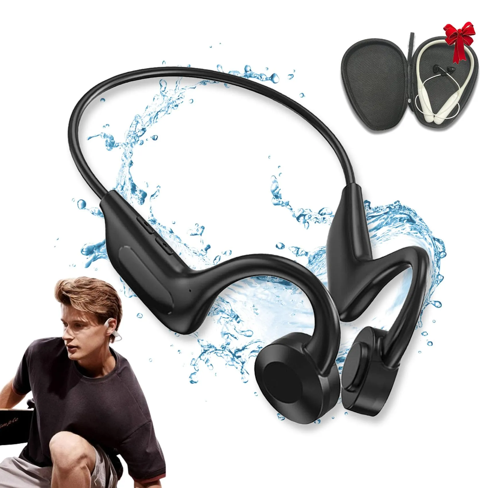 Accustomedi Bluetooth Bone Conduction Headphones Waterproof for Running, Gym, Hiking - Black