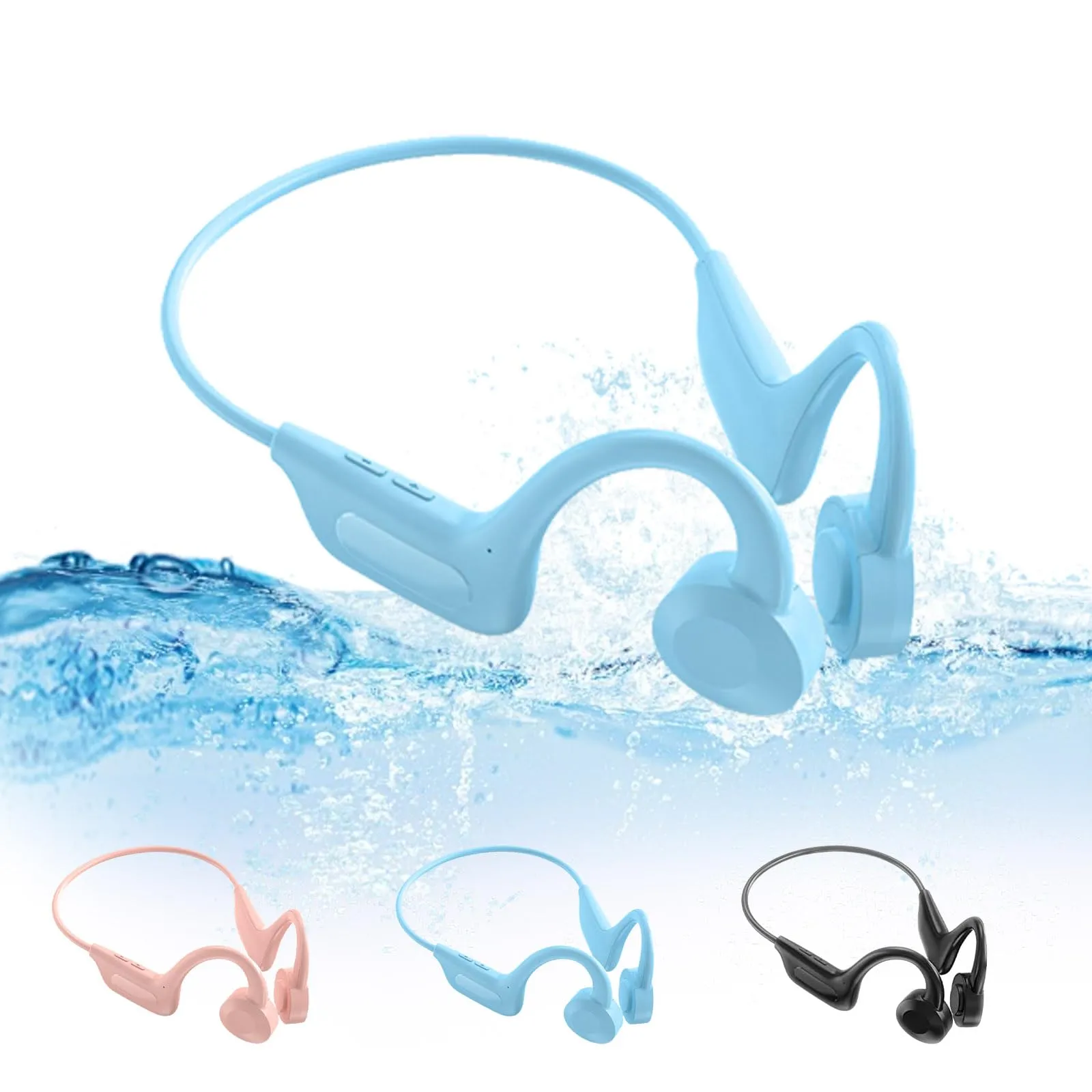 Accustomedi Bone Conduction Headphones - IPX5 Waterproof, Bluetooth, 13-Hour Battery, Lightweight, Blue