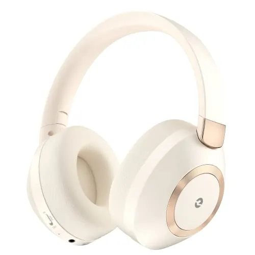 Active Noise Cancelling Headphones, 100H Playtime Wireless Bluetooth, Deep Bass Over-Ear (White)