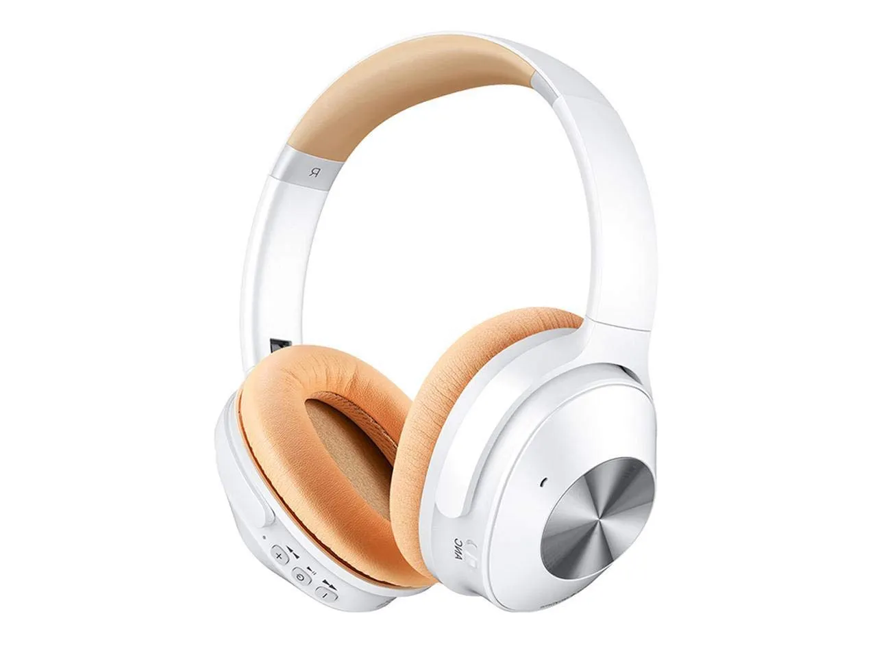 Active Noise Cancelling Headphones, Bluetooth Hi-Fi Stereo Deep Bass Over Ear Headset (White)