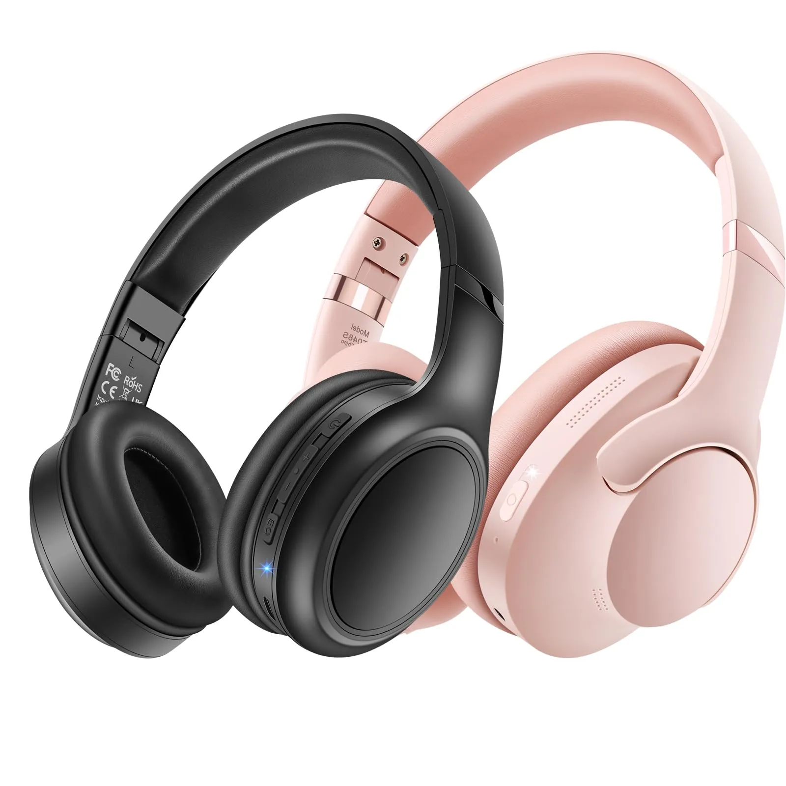 Active Noise Cancelling Headphones Pink & Black Over Ear, Wireless HiFi Stereo, Deep Bass