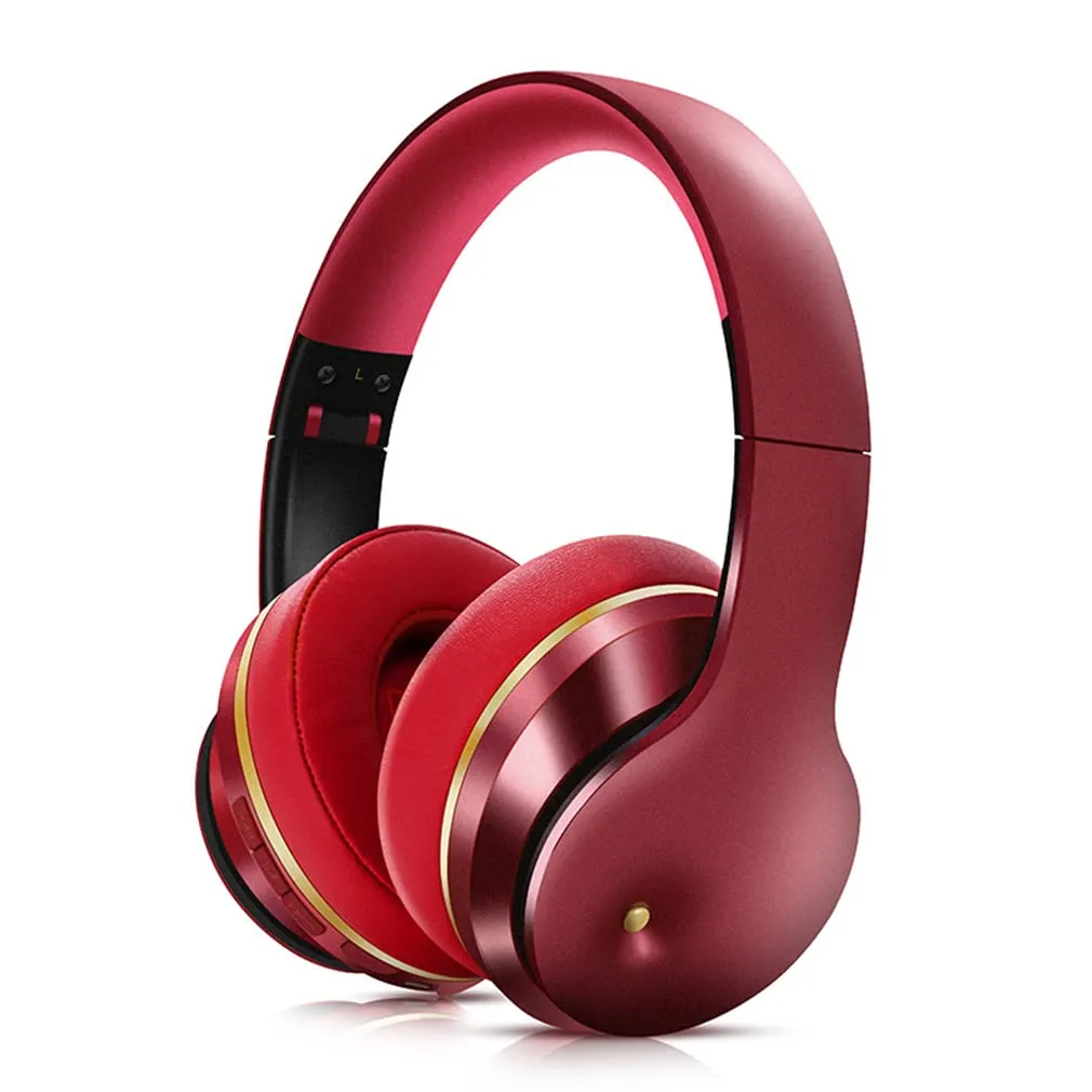 Active Noise Cancelling Over-Ear Headphones Wireless Bluetooth 5.0 with Mic, 14H Playtime, Red