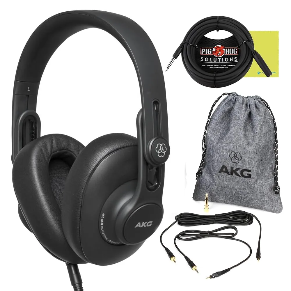 AKG K361 Over-Ear Closed-Back Studio Headphones Bundle with Extension Cable & Polishing Cloth