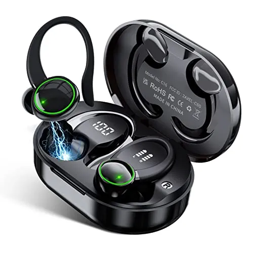 Alcatel 3X (2019) Bluetooth 5.3 Headphones, 40H Touch Control, IP7 Waterproof, Earhook Design