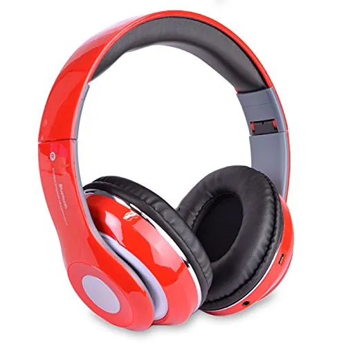 Altatac Bluetooth Rechargeable Over-Ear Headset - Foldable Wireless/Wired Headphones - Red