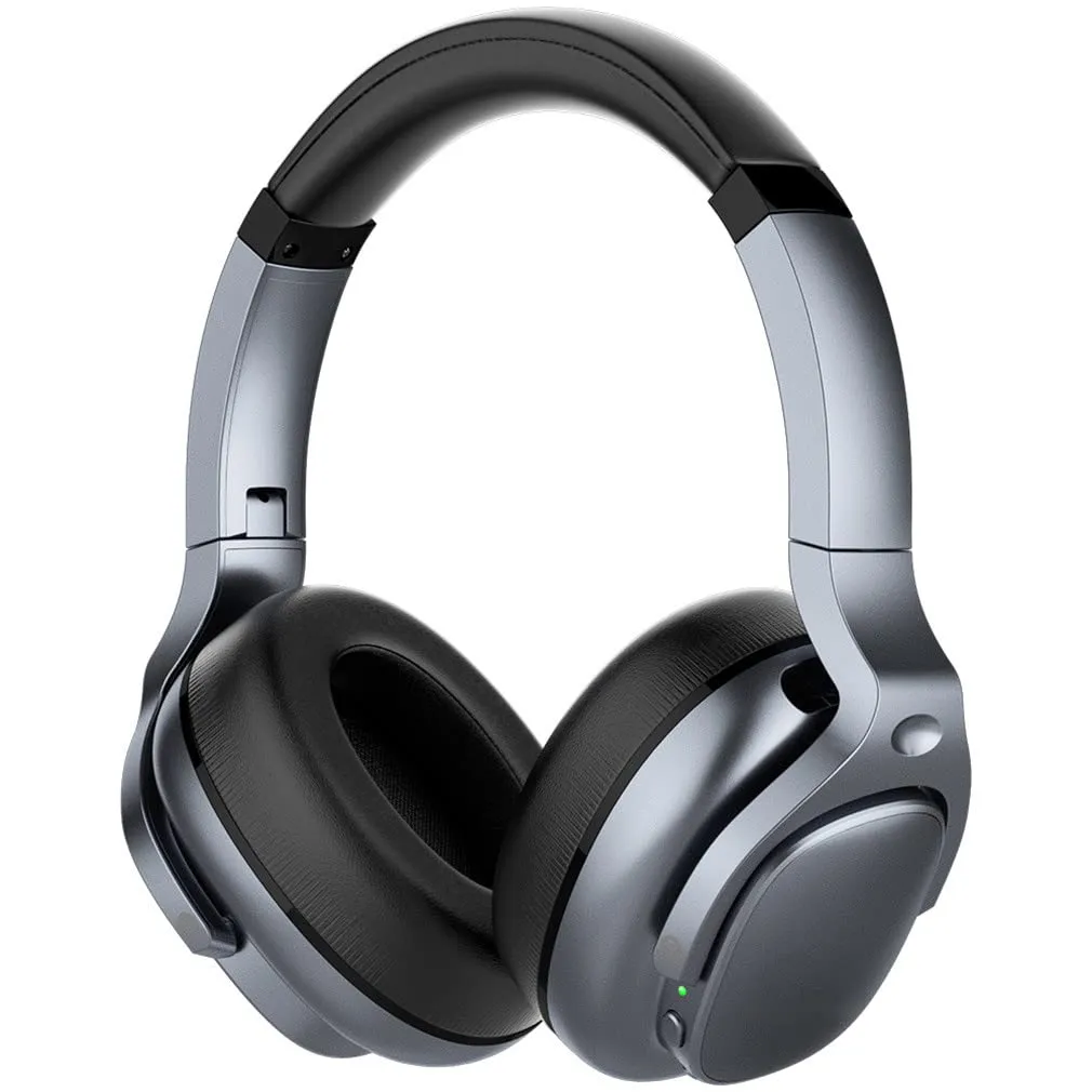 ANC Active Noise Cancelling Wireless Bluetooth Over-Ear Headphones, Silver with 30H Playtime