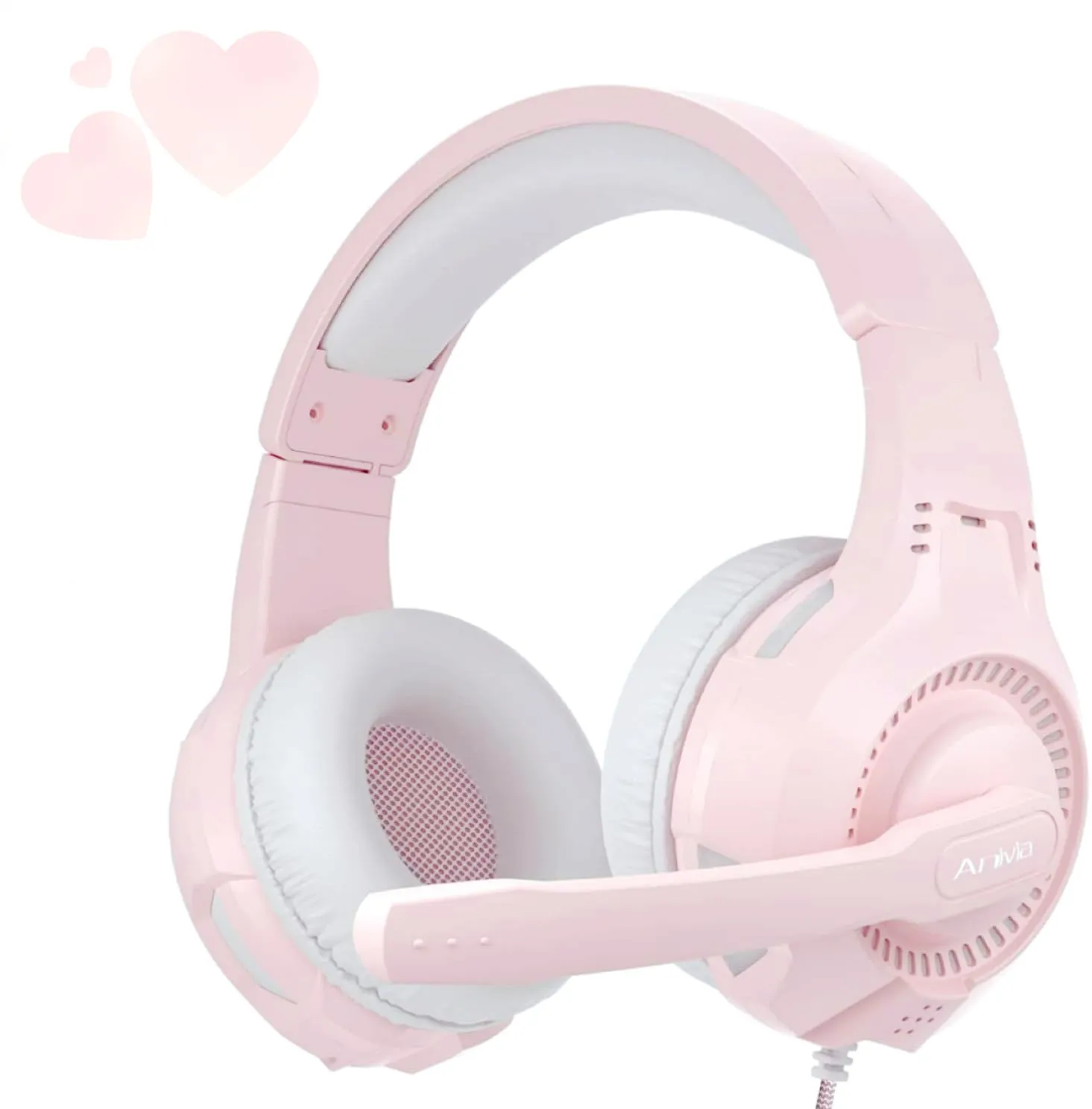 Anivia Pink Wired Gaming Headphones with Microphone, Surround Sound & Active Noise Canceling