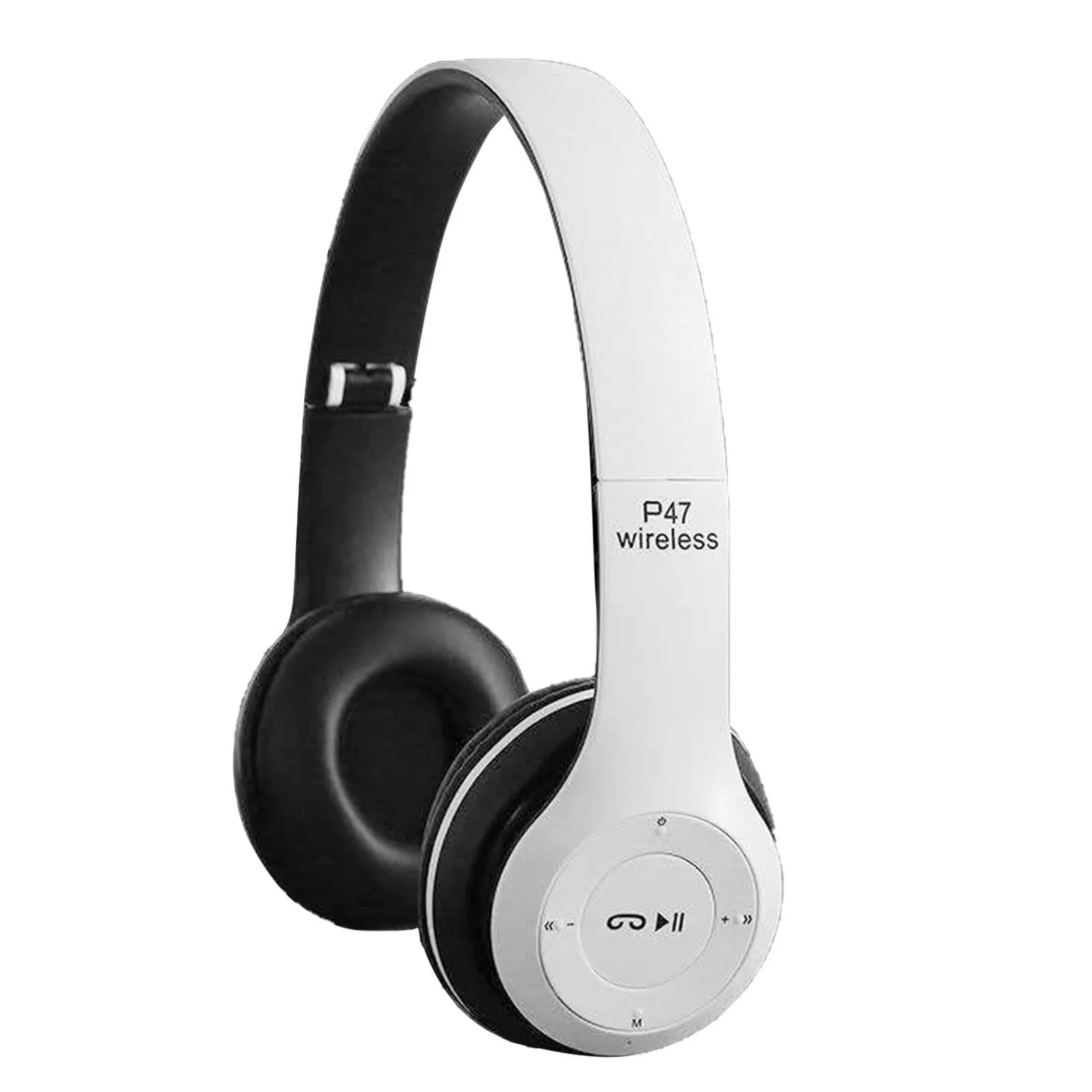 ASHATA Bluetooth Headphones Over Ear, Foldable Stereo Headset, Deep Bass Noise Reduction (White)