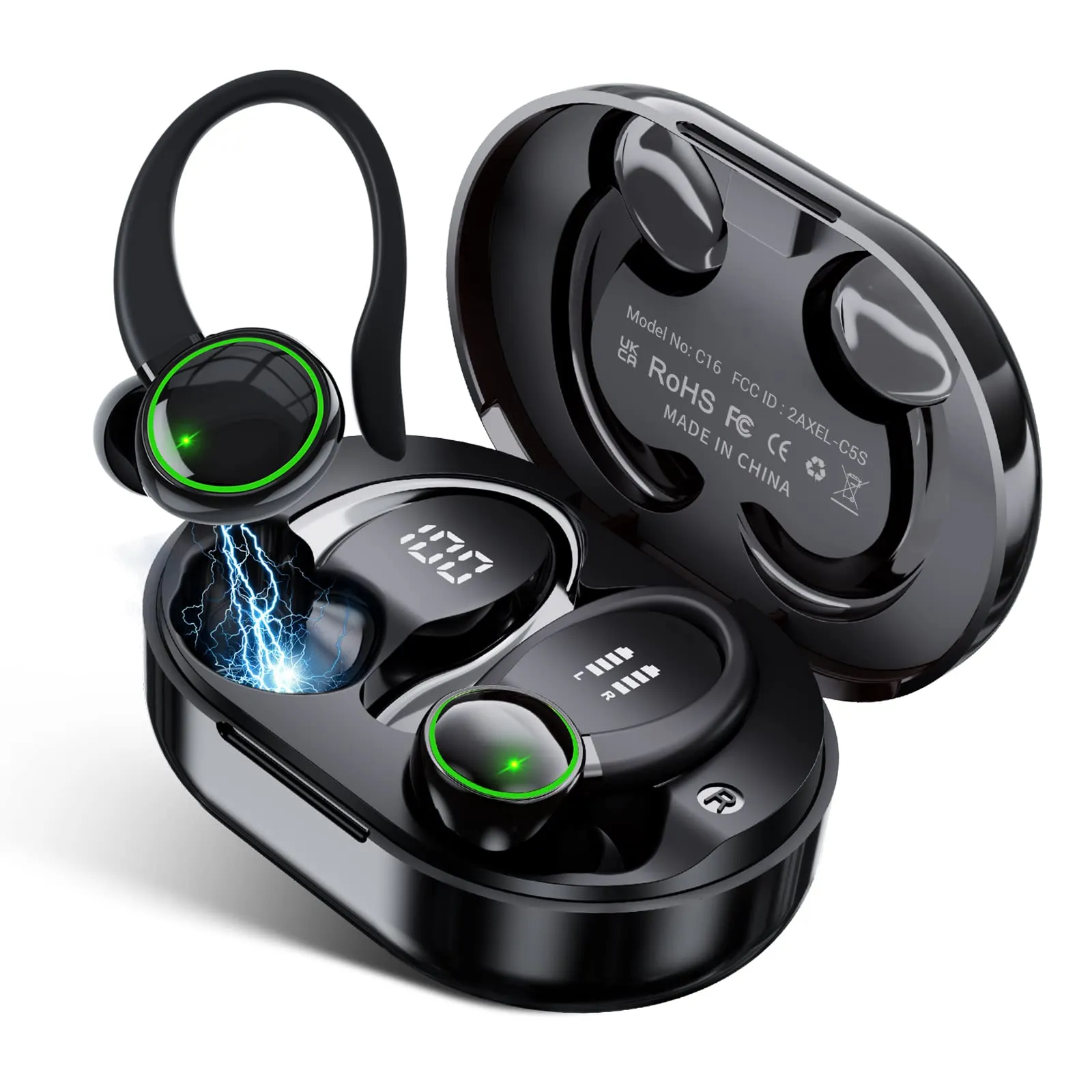 AT&T Fusion 5G Bluetooth 5.3 Headphones, 40H Battery, IP7 Waterproof, Touch Control, Earhook