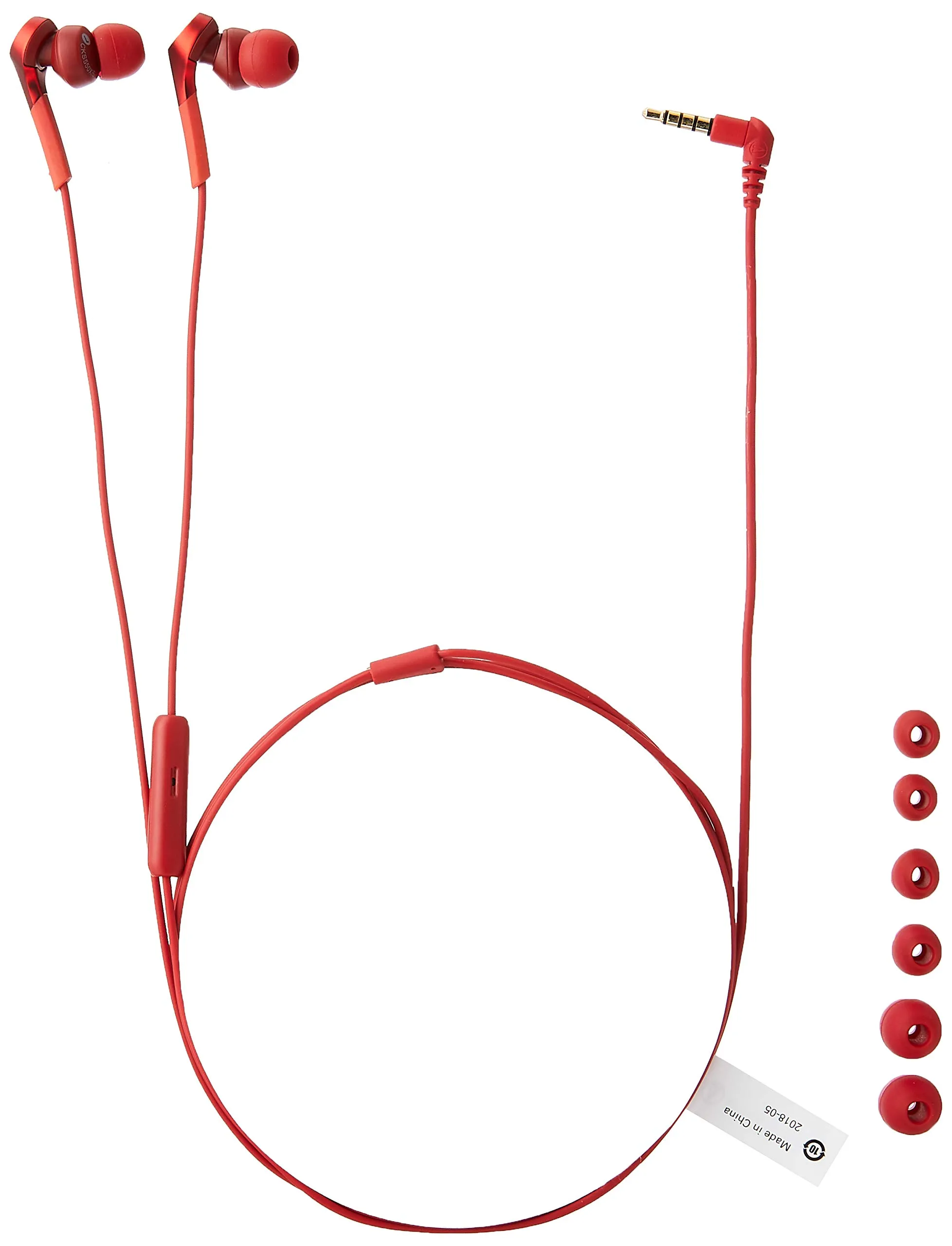 Audio-Technica ATH-CKS550XiS Red In-Ear Headphones with Solid Bass, Hi-Res Audio, Comfortable Fit