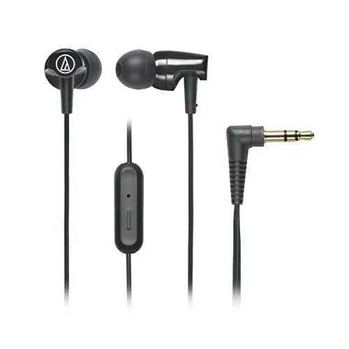 Audio-Technica ATH-CLR100iSBK In-Ear Headphones with In-Line Mic & Control, Black, S/M/L Tips