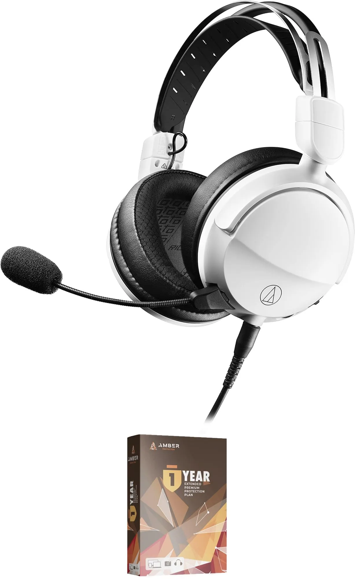 Audio-Technica ATH-GL3WH Closed-Back Wired Gaming Headset - White/Black with 1 Year Extended Protection