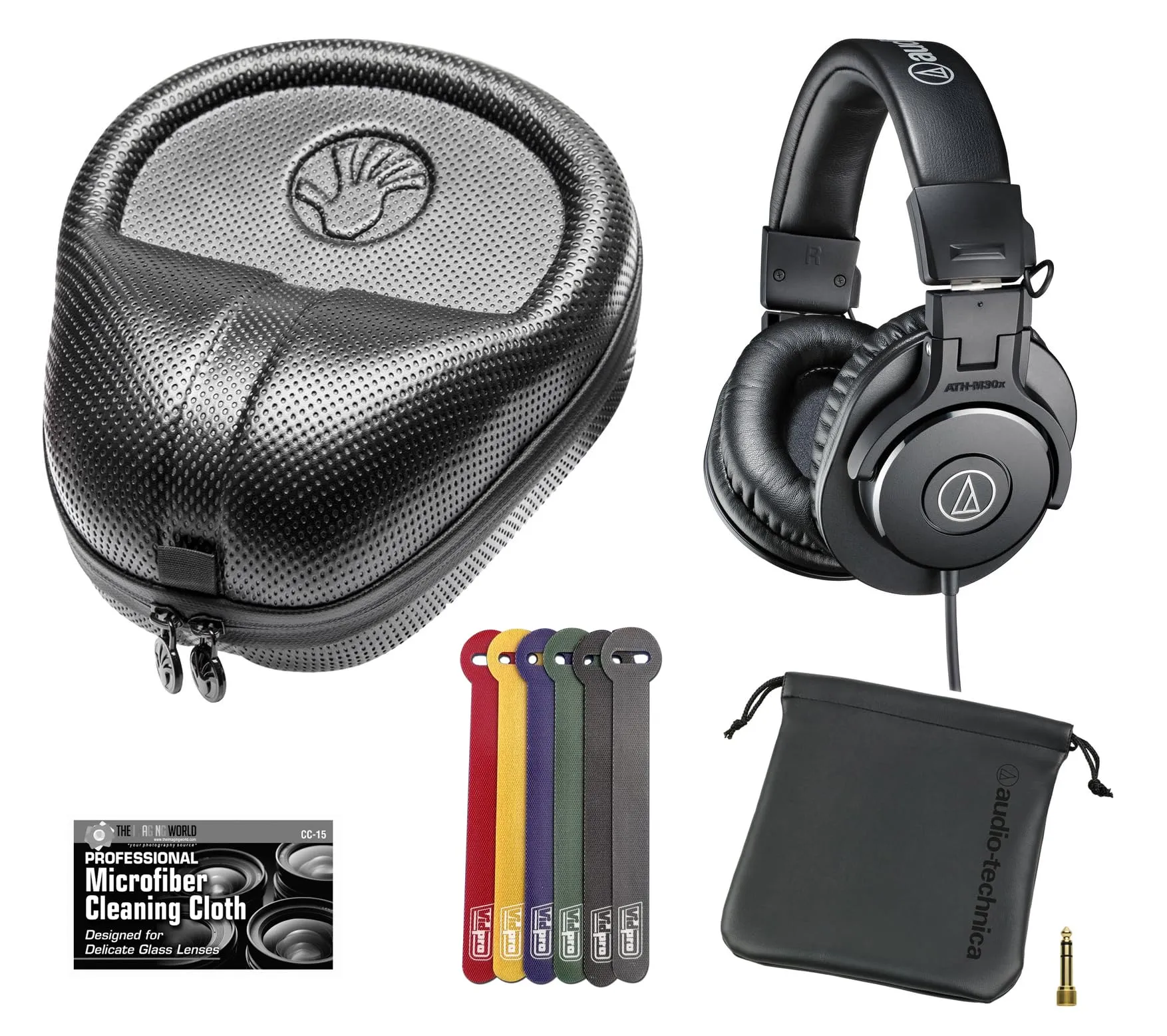 Audio-Technica ATH-M30x Closed-Back Monitor Headphones (Black) with Slappa HardBody Case & Accessories