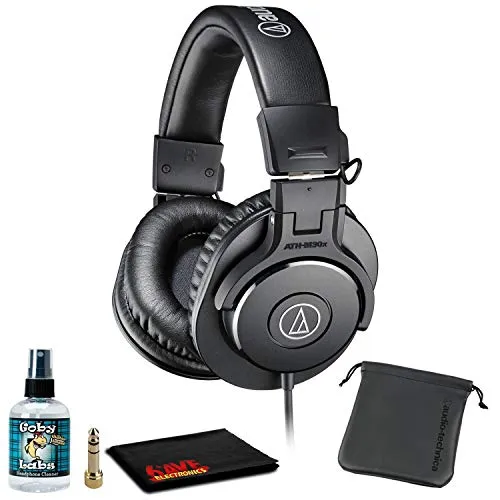 Audio-Technica ATH-M30x Closed-Back Monitor Headphones Bundle with Pouch & Cleaning Kit - Black