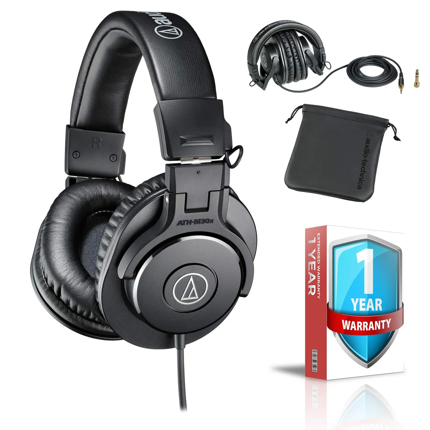 Audio-Technica ATH-M30x Professional Monitor Headphones Bundle with Protective Case, 40mm Drivers