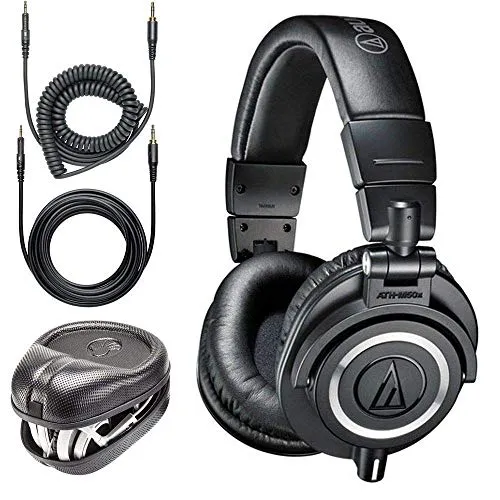 Audio-Technica ATH-M50x Headphones with Slappa HardBody Pro Case - Professional Quality & Portability