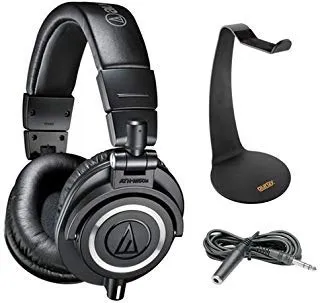 Audio-Technica ATH-M50x Monitor Headphones (Black) with Stand & 10' Extension Cable