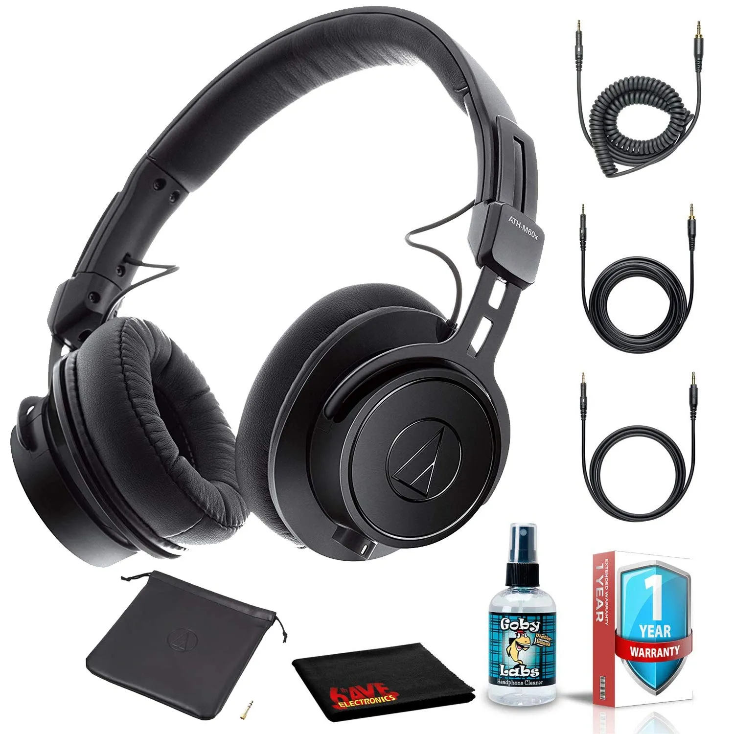 Audio-Technica ATH-M60X On-Ear Studio Monitor Headphones Bundle with Carrying Bag & Cleaning Kit