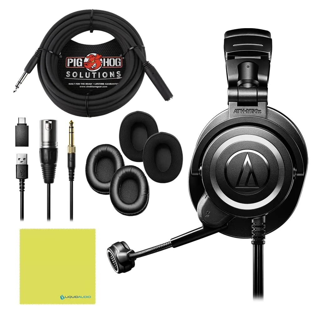 Audio Technica ATH-M50XSTS StreamSet Headset Bundle with 25' Extension Cable & Polishing Cloth