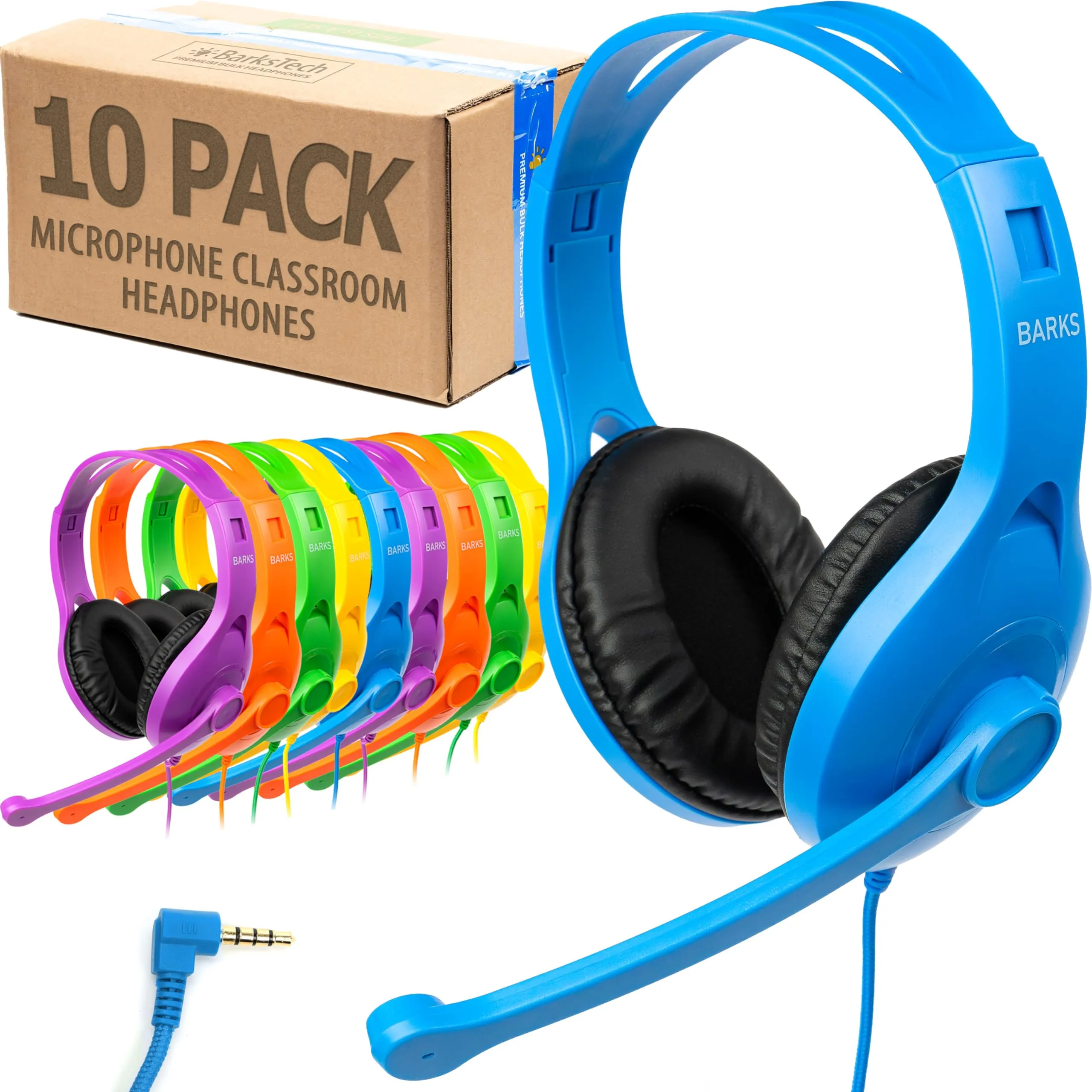 Barks Classroom Headphones with Microphone - 10 Pack Variegated-Array for K-12 Students