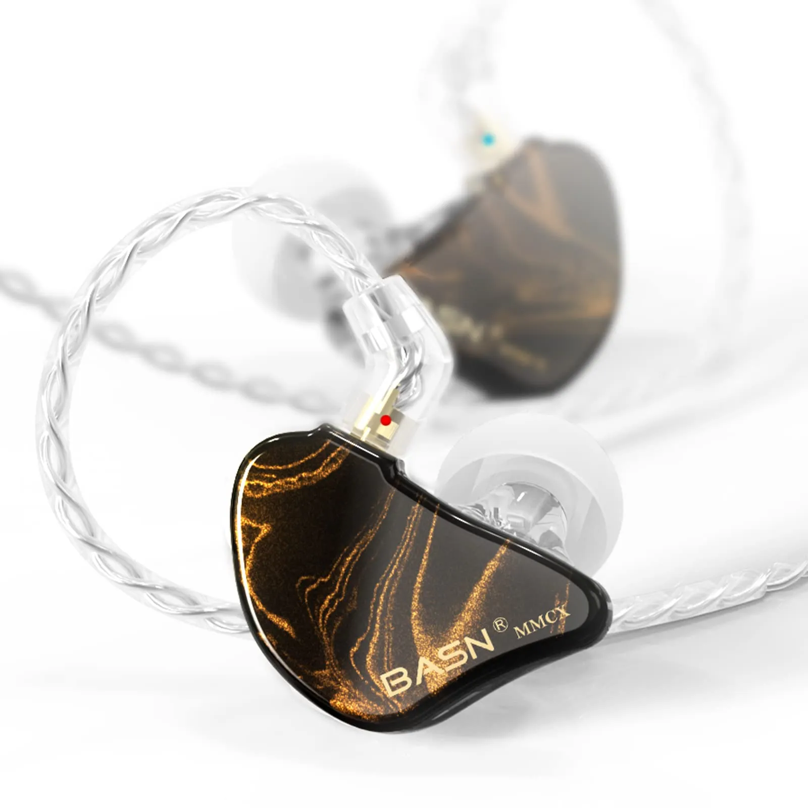 BASN MMCX Triple Driver IEM Headphones - Noise-Isolation HiFi Stereo Earbuds, Golden Obsidian