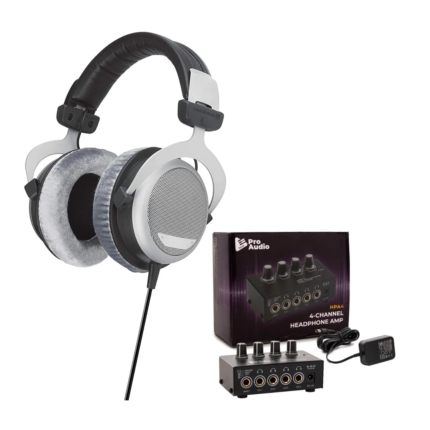 beyerdynamic DT 880 Premium Over-Ear Headphones Bundle with 4-Channel Amplifier for Audiophiles