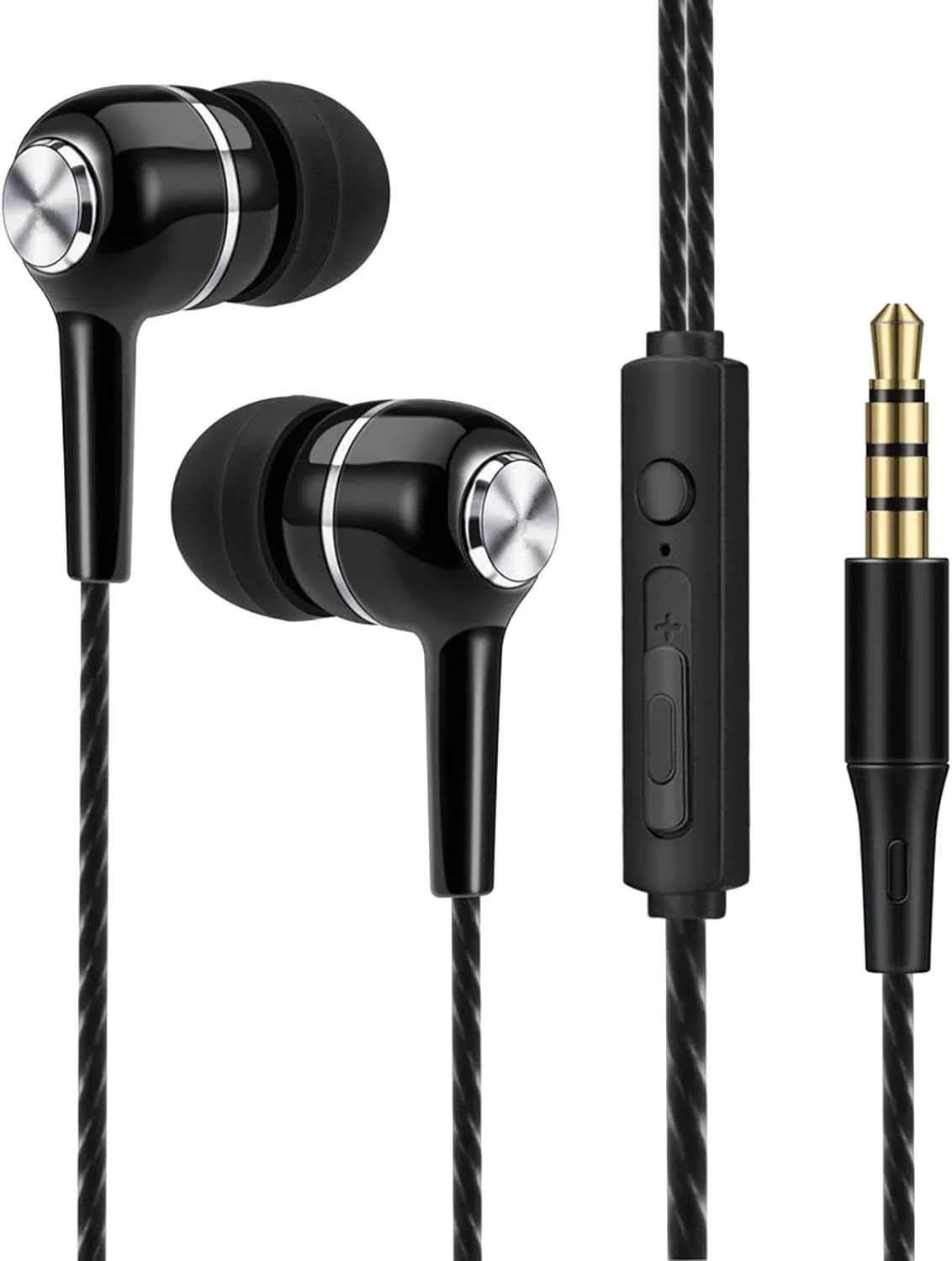 Black Wired Microphone Earphones with Noise Isolation, Heavy Bass Stereo, Universal Compatibility