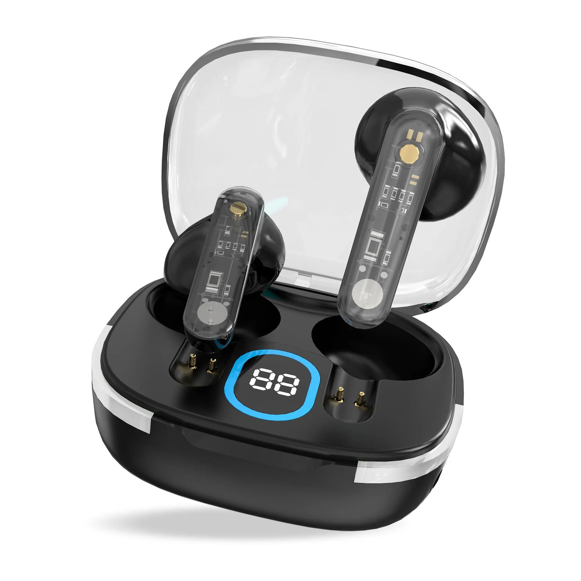 Black Wireless Earbuds with 32H Playtime, Cartoon Charging Case, Waterproof, Bluetooth 5.0