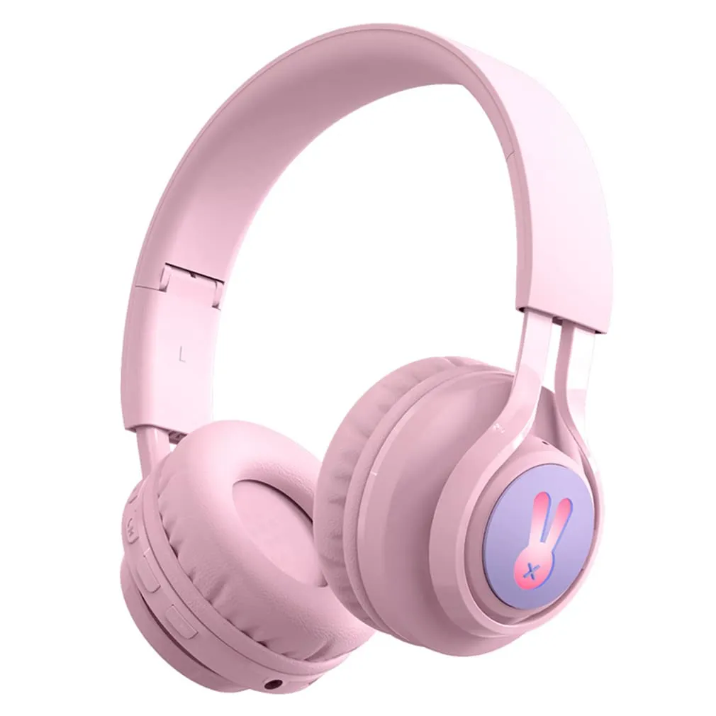 Bluetooth 5.0 Kids Wireless Headphones - Foldable, Lightweight, Built-in Microphone, Pink