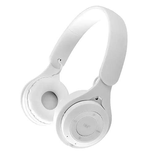 Bluetooth 5.0 Wireless Headphones with Noise Reduction Microphone, Foldable Over-Ear Design (White)