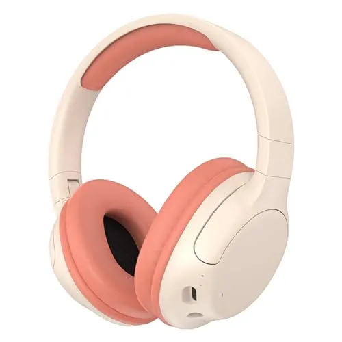 Bluetooth 5.3 Wireless Over-Ear Headphones, Pink, Adjustable, Noise Reduction, Foldable, Stereo Sound