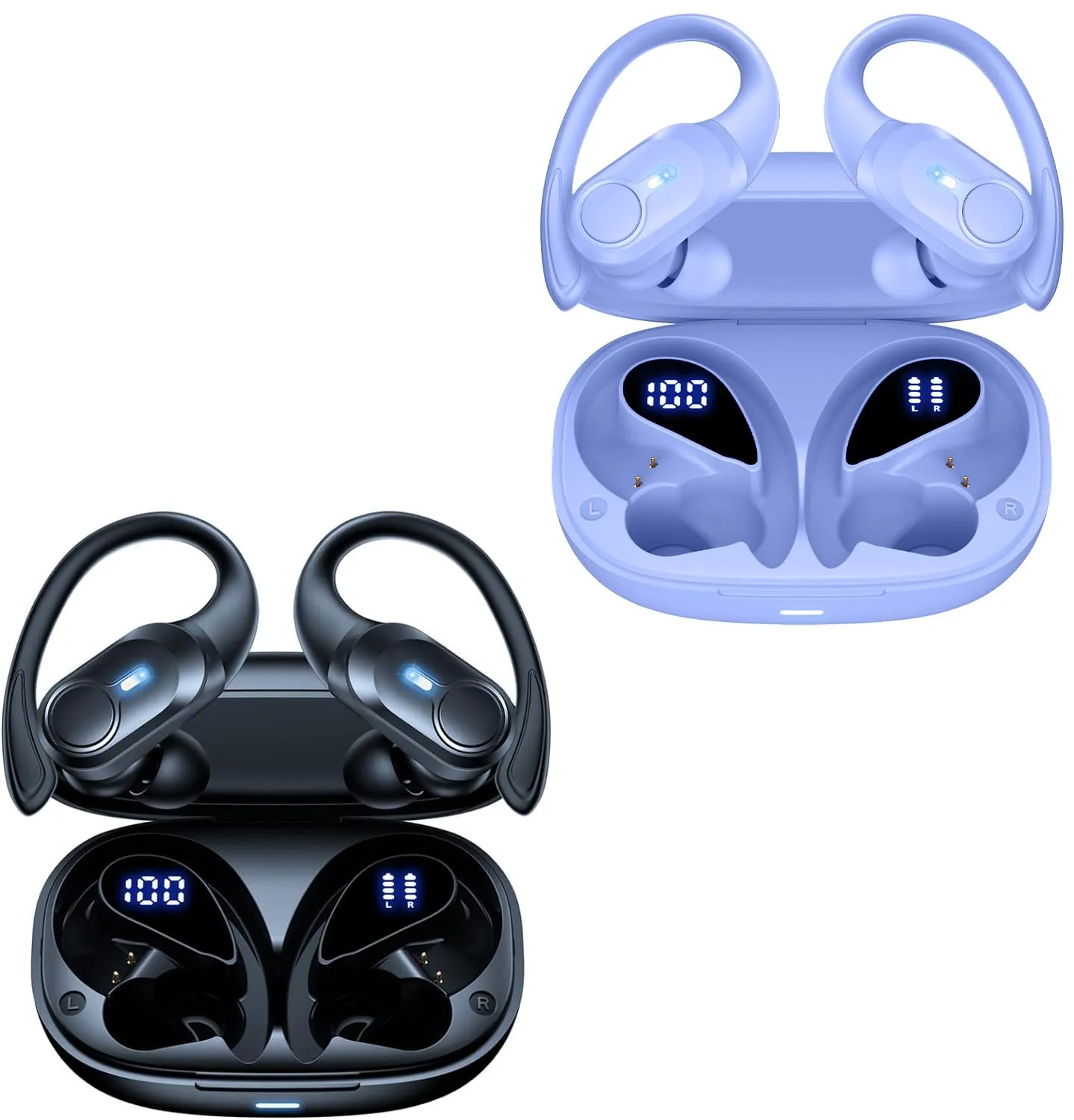 Bluetooth Earbuds with 70hrs Playback, Wireless Charging Case, IPX7 Waterproof, Black & Purple