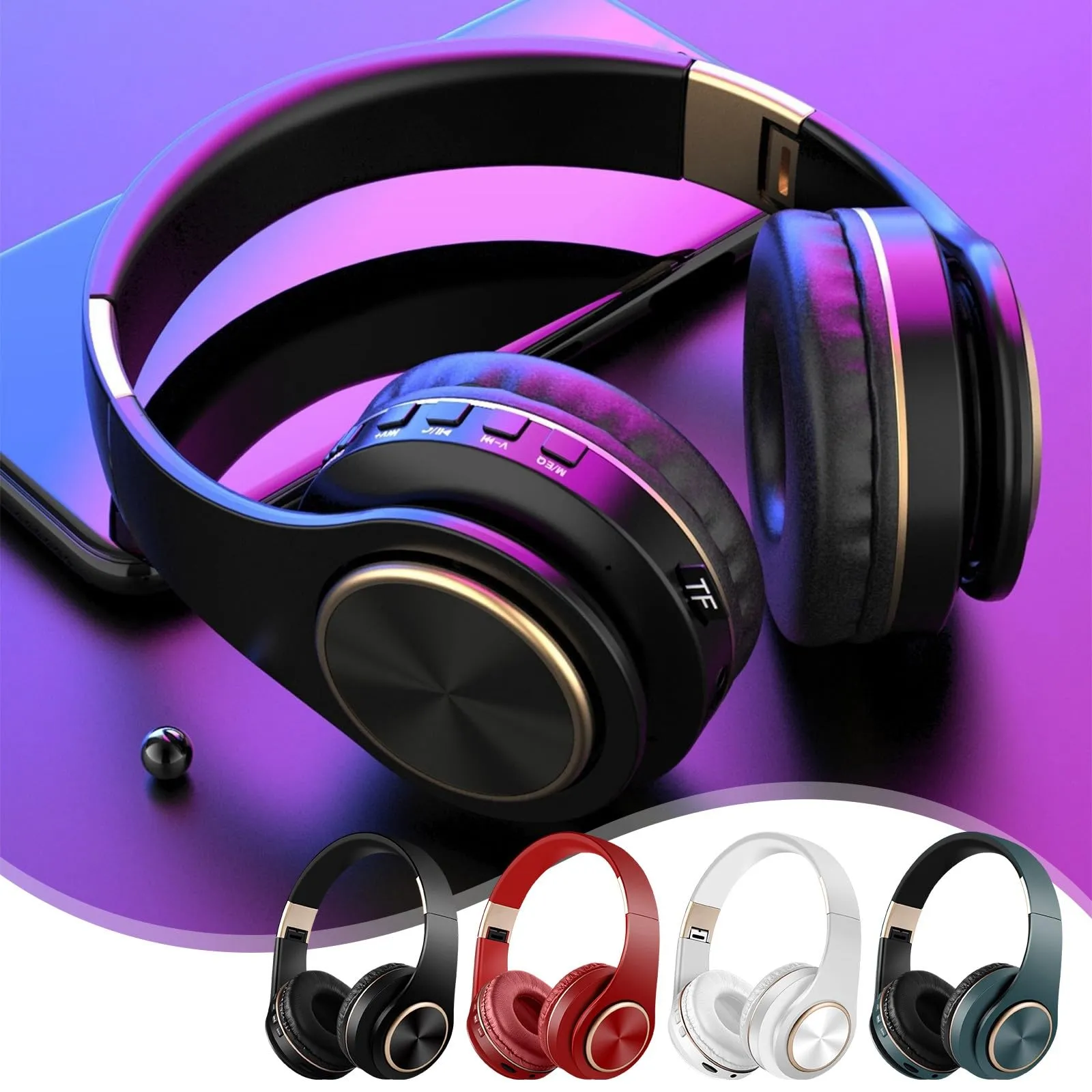 Bluetooth Headphones Over Ear, Active Noise Cancelling, Wireless, Foldable, HiFi Stereo, Black