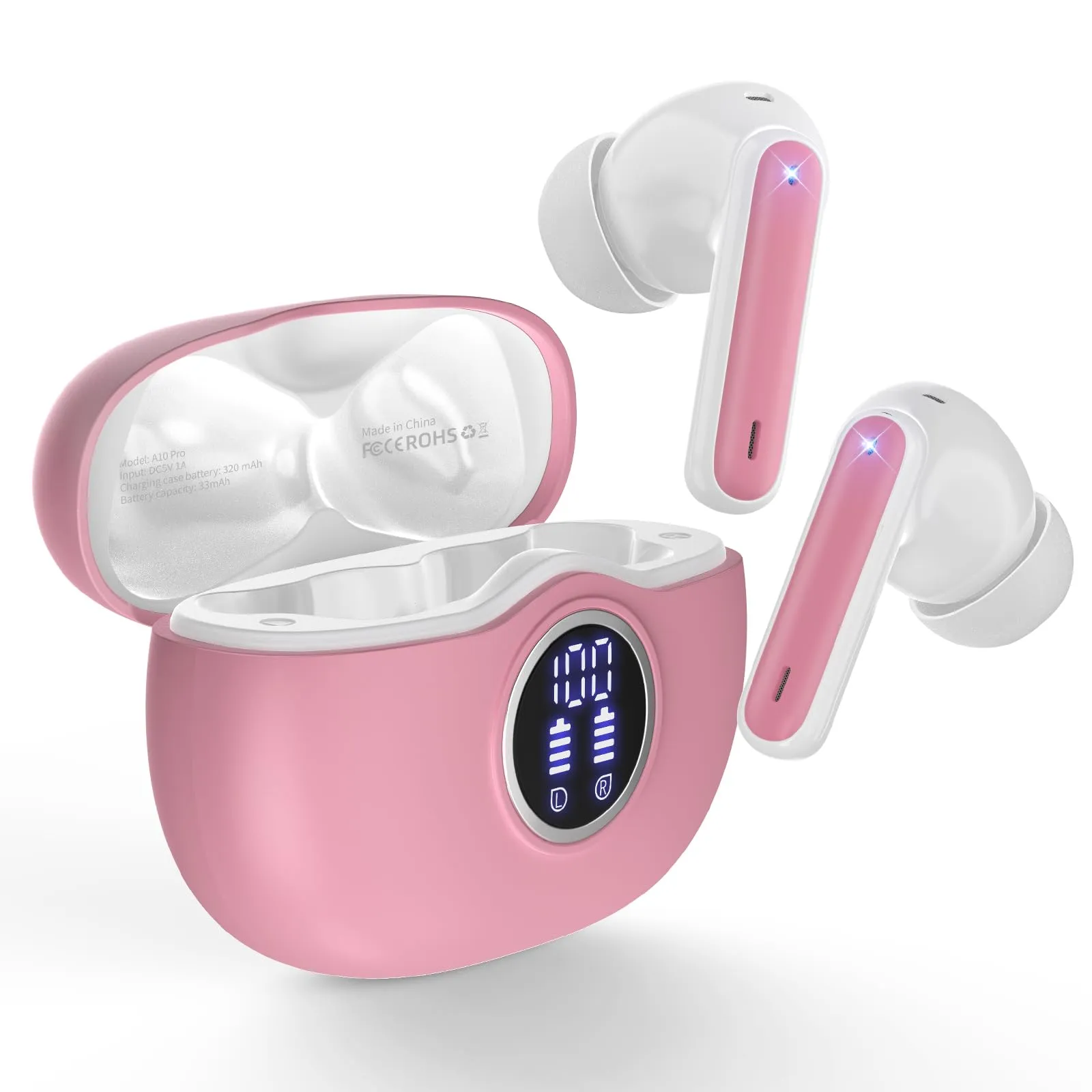 Bluetooth Headphones True Wireless Earbuds IPX7 Waterproof, Wireless Charging Case, Dark Pink