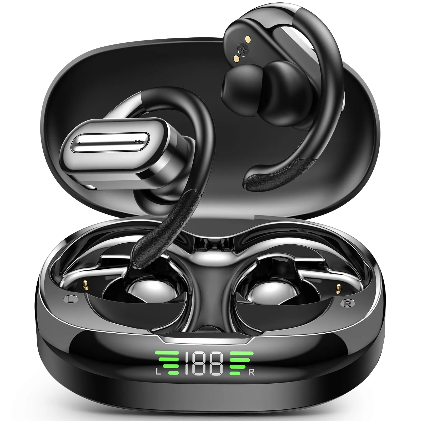 Bluetooth Headphones Wireless Earbuds 56hrs Playtime IPX5 Waterproof Over-Ear Earphones Black