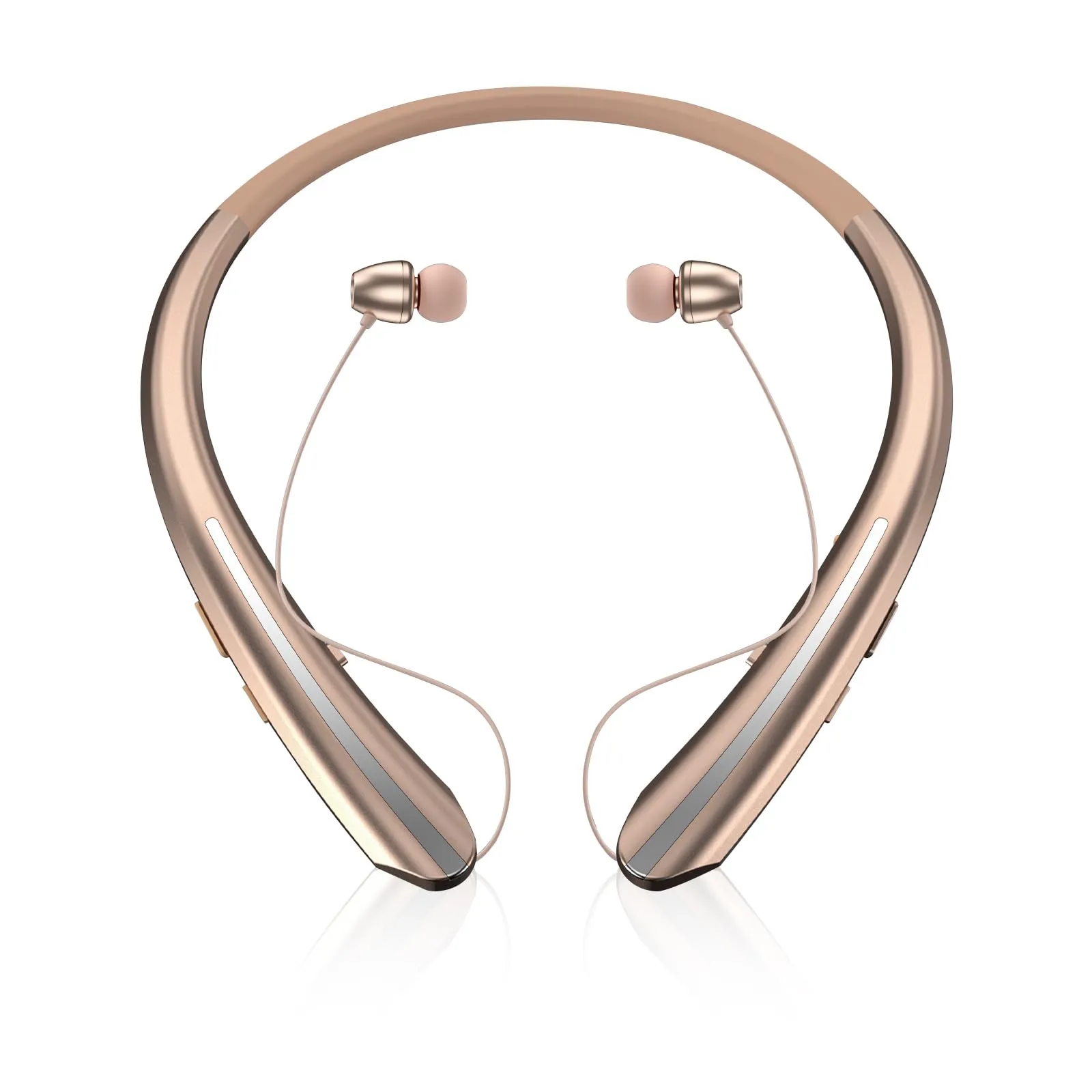 Bluetooth Neckband Headphones with Noise Cancelling, 22H Playtime, Auto-Retractable, Rose Gold