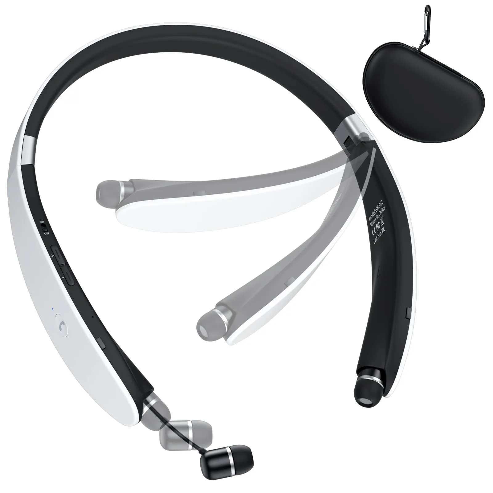 Bluetooth Neckband Headphones with Retractable Earbuds, Noise Cancelling Mic, Sweatproof Design