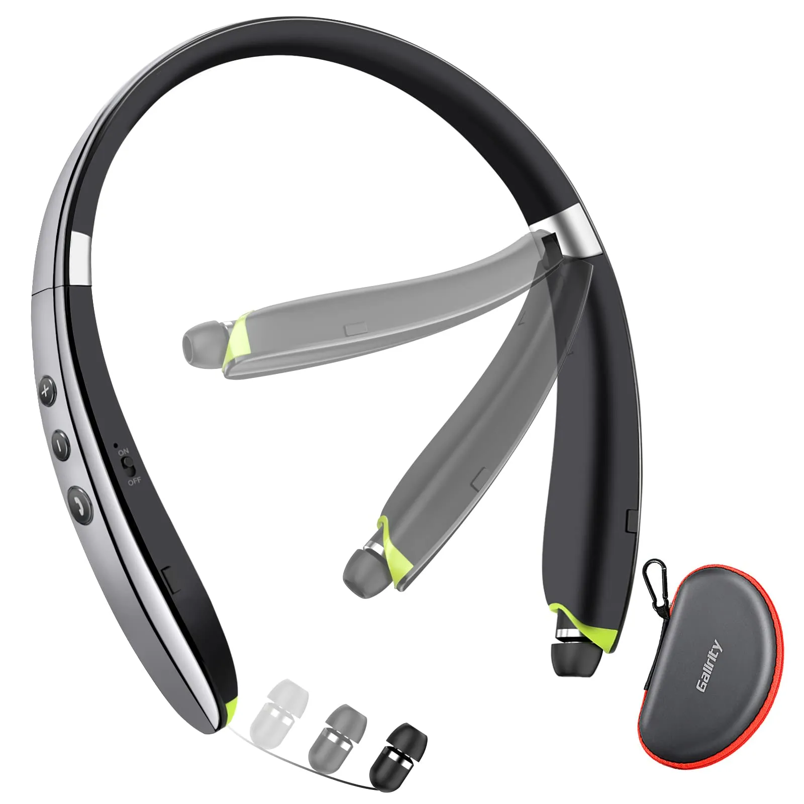 Bluetooth Neckband Headset with Retractable Earbuds, Noise Cancelling, 16-Hour Battery, Yellow