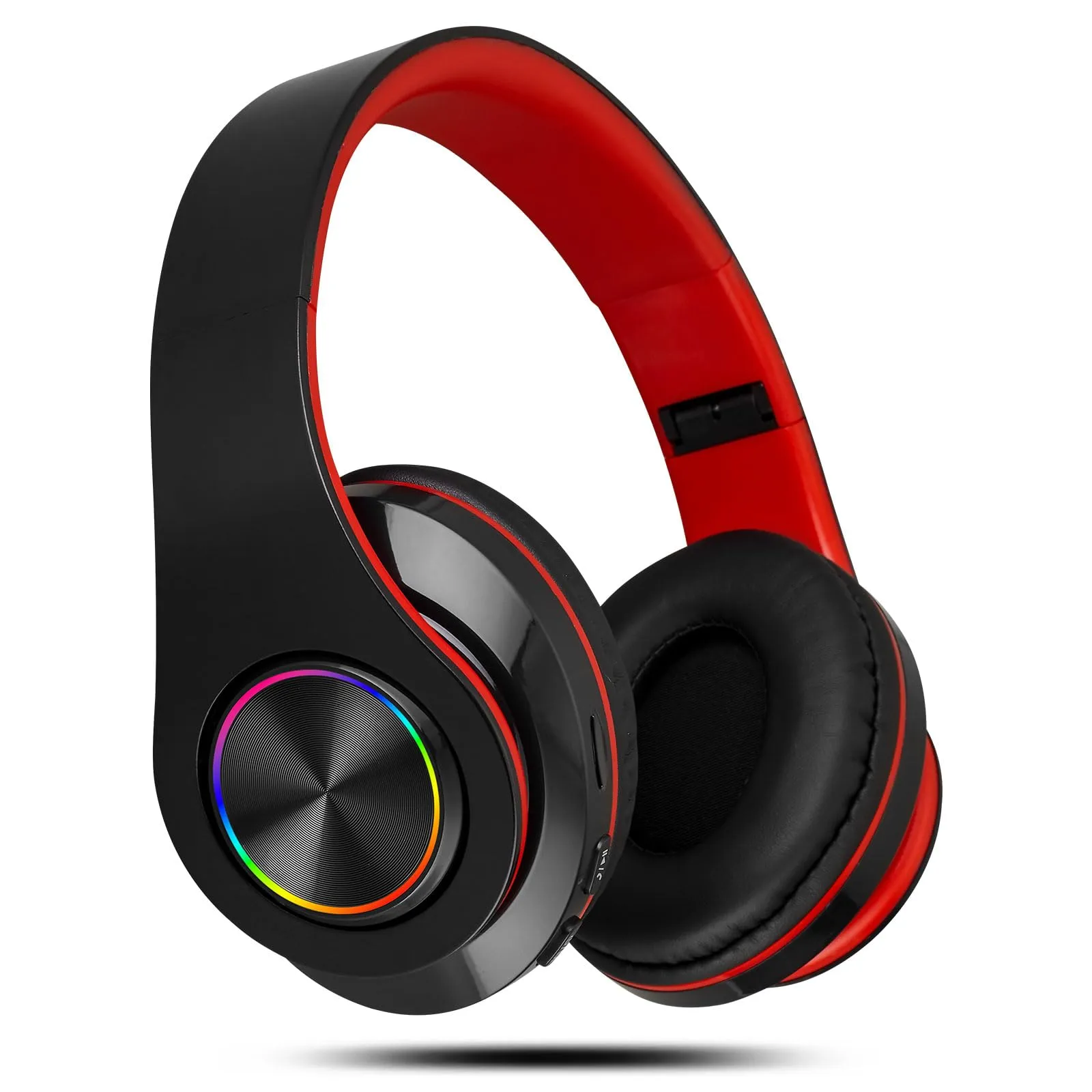 Bluetooth Over-Ear Headphones Black+Red, 60H Playtime, Hi-Fi Stereo, Adjustable Bass, Foldable