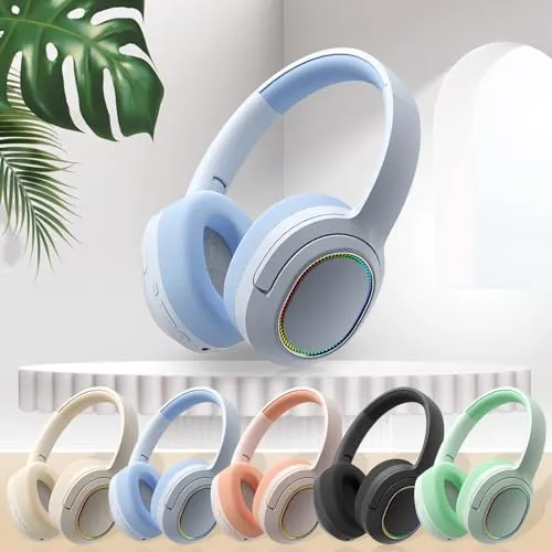 Bluetooth Over-Ear Headphones, Enhanced Bass Stereo Sound, Noise Cancelling, Lightweight (Blue)