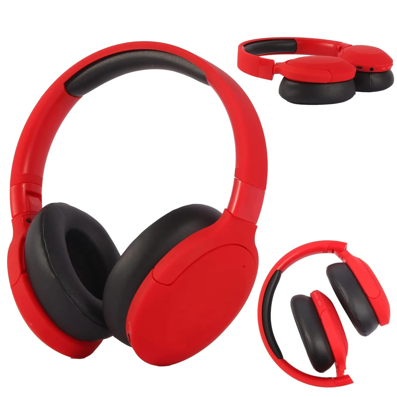 Bluetooth Over Ear Headphones, Wired/Wireless, Microphone, Soft Earmuffs, Lightweight, Red