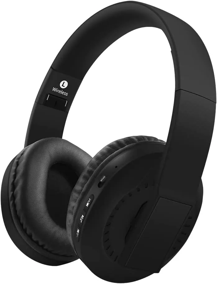 Bluetooth Over Ear Headphones with Microphone, Foldable Wireless & Wired, Soft Earmuffs (Black)