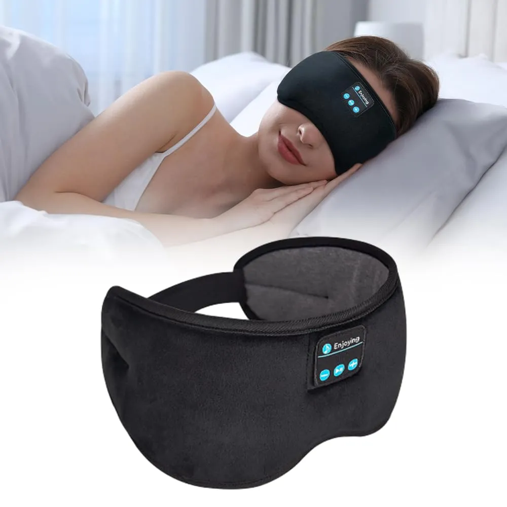 Bluetooth Sleep Mask with Adjustable Headband, Wireless Headphones, Black for Side Sleepers