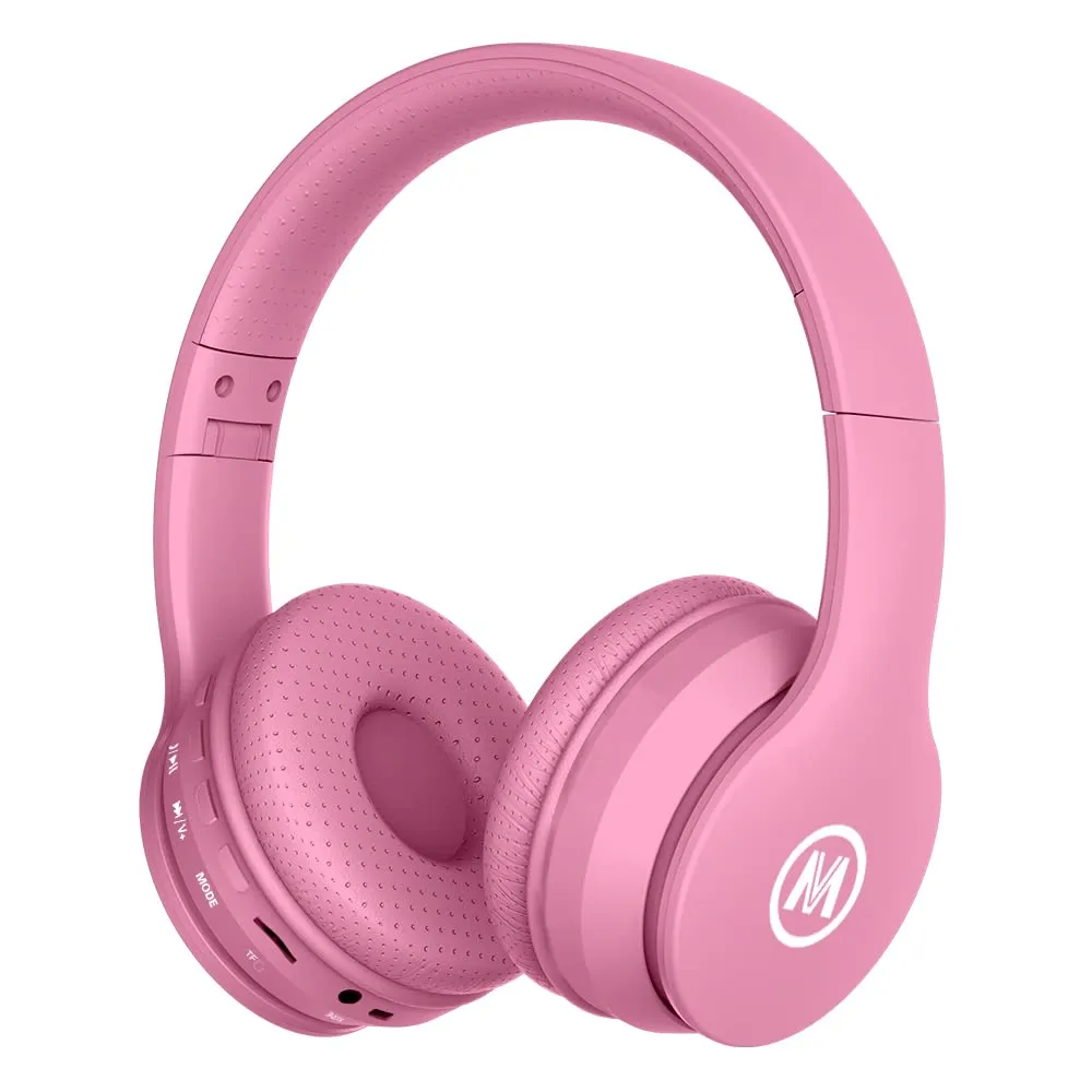 Bluetooth Wireless/Wired Kids Headphones Volume Limited 85/110dB Over Ear Foldable Pink with Mic