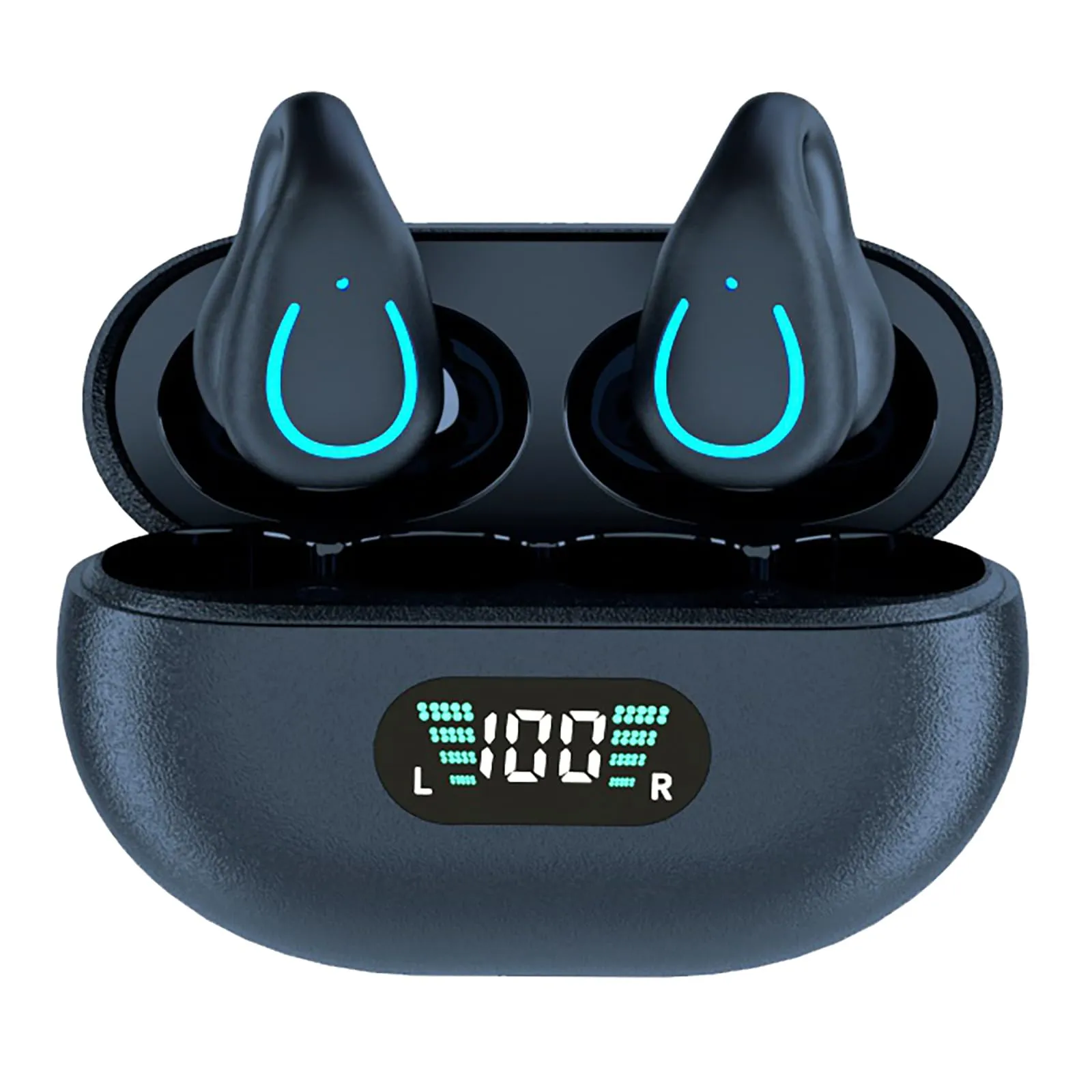 Bone Conduction Earbuds - Bluetooth 5.3, 60 Hrs Playtime, Lightweight Clip-On Design, Cyan