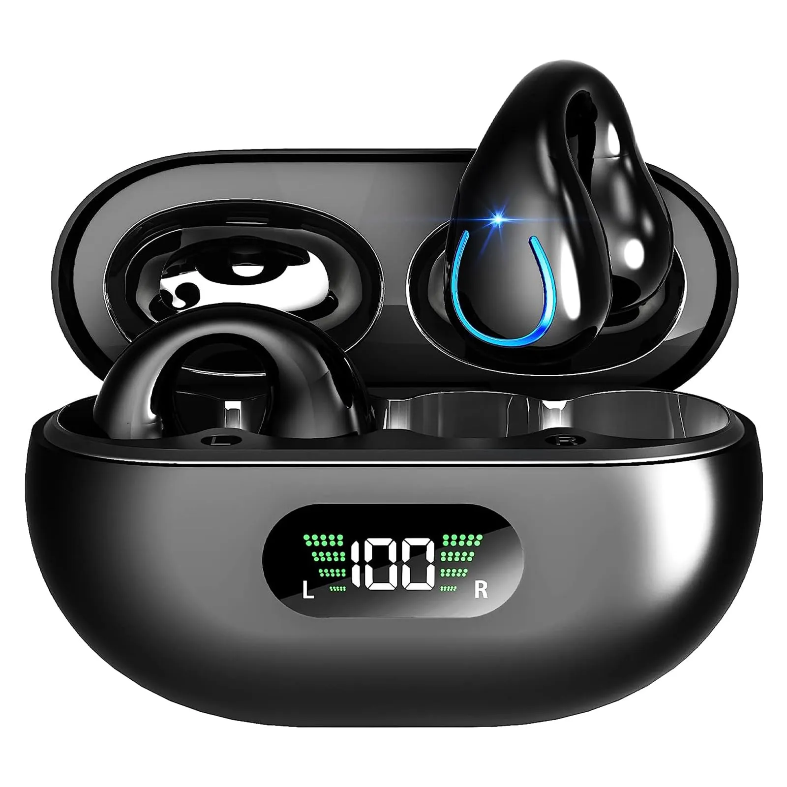 Bone Conduction Earbuds, Bluetooth 5.3, 60H Playtime, Lightweight Clip-On Sports Headphones